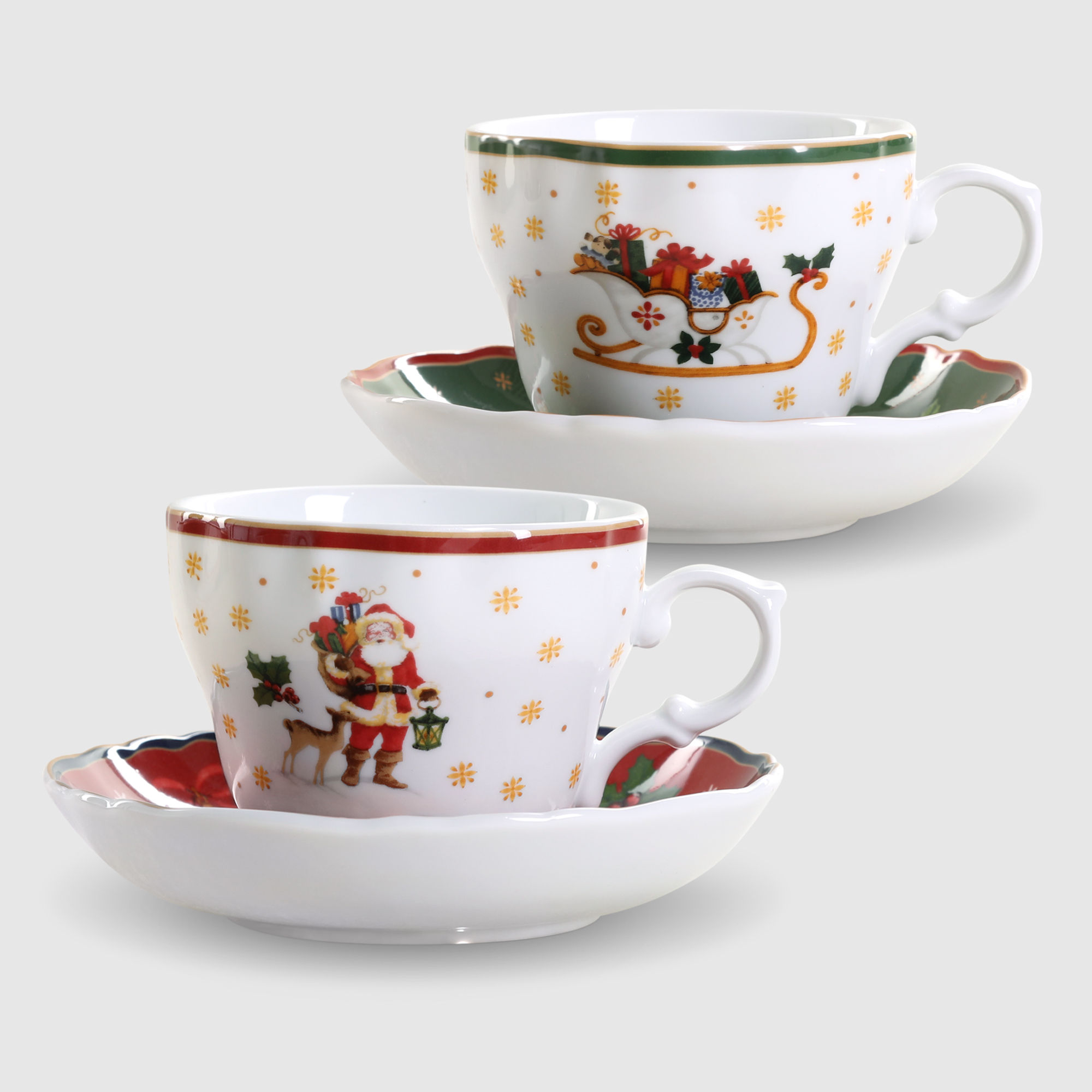 фото Чашка с блюдцем для кофе porcelana bogucice red/green christmas 2 персоны