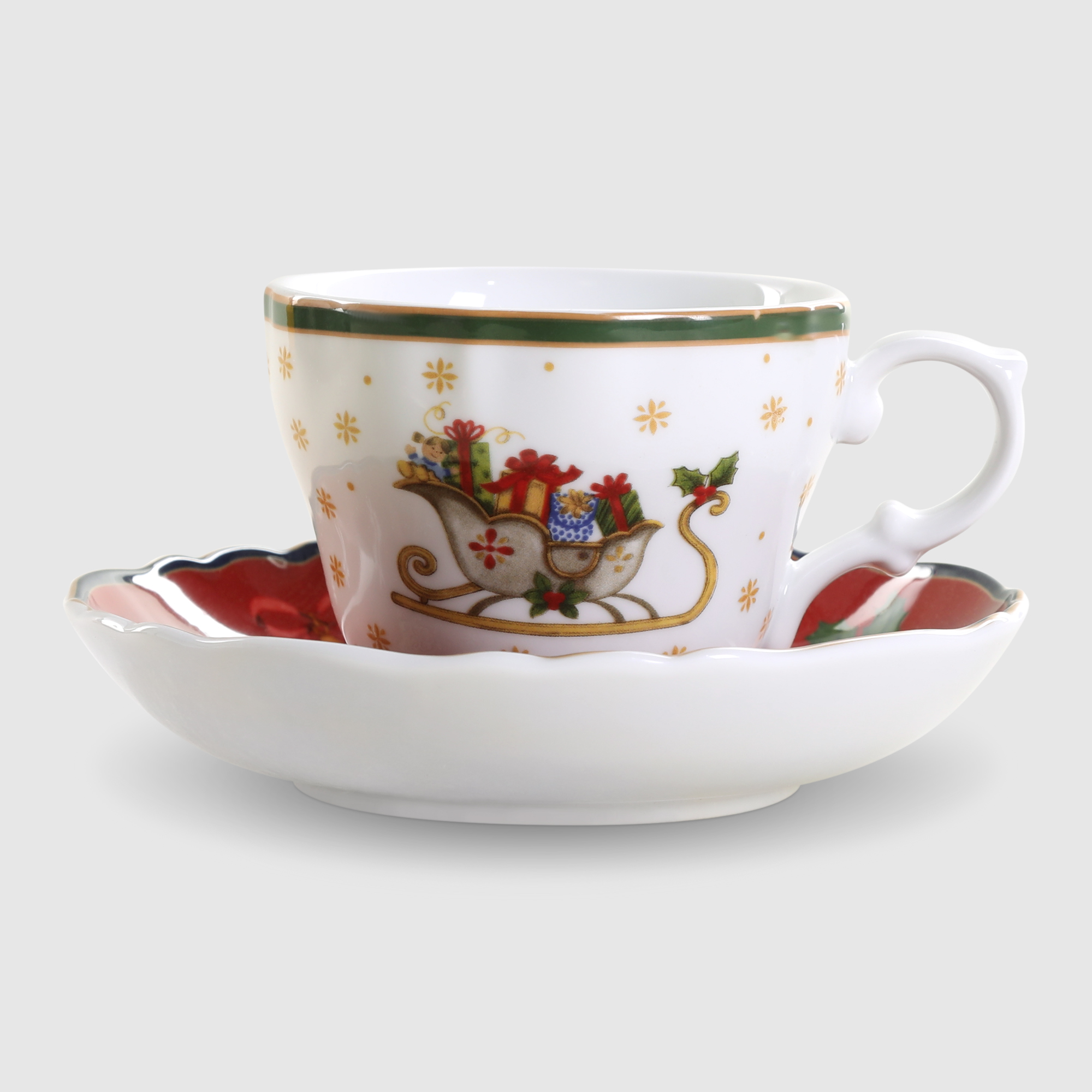 фото Чашка с блюдцем для кофе porcelana bogucice red/green christmas 2 персоны