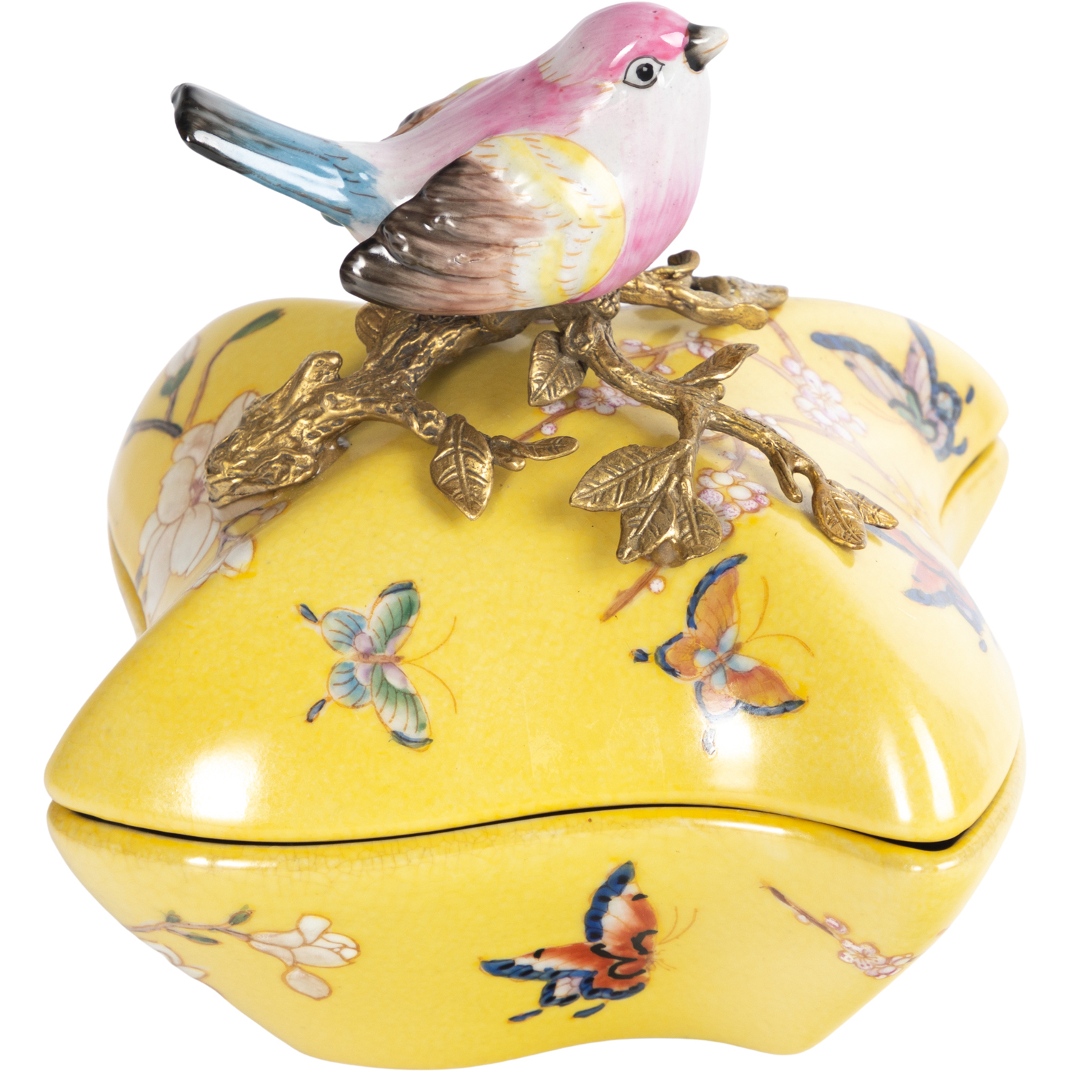 Шкатулка Glasar с птичкой 15х15х16 см желтая цена и фото