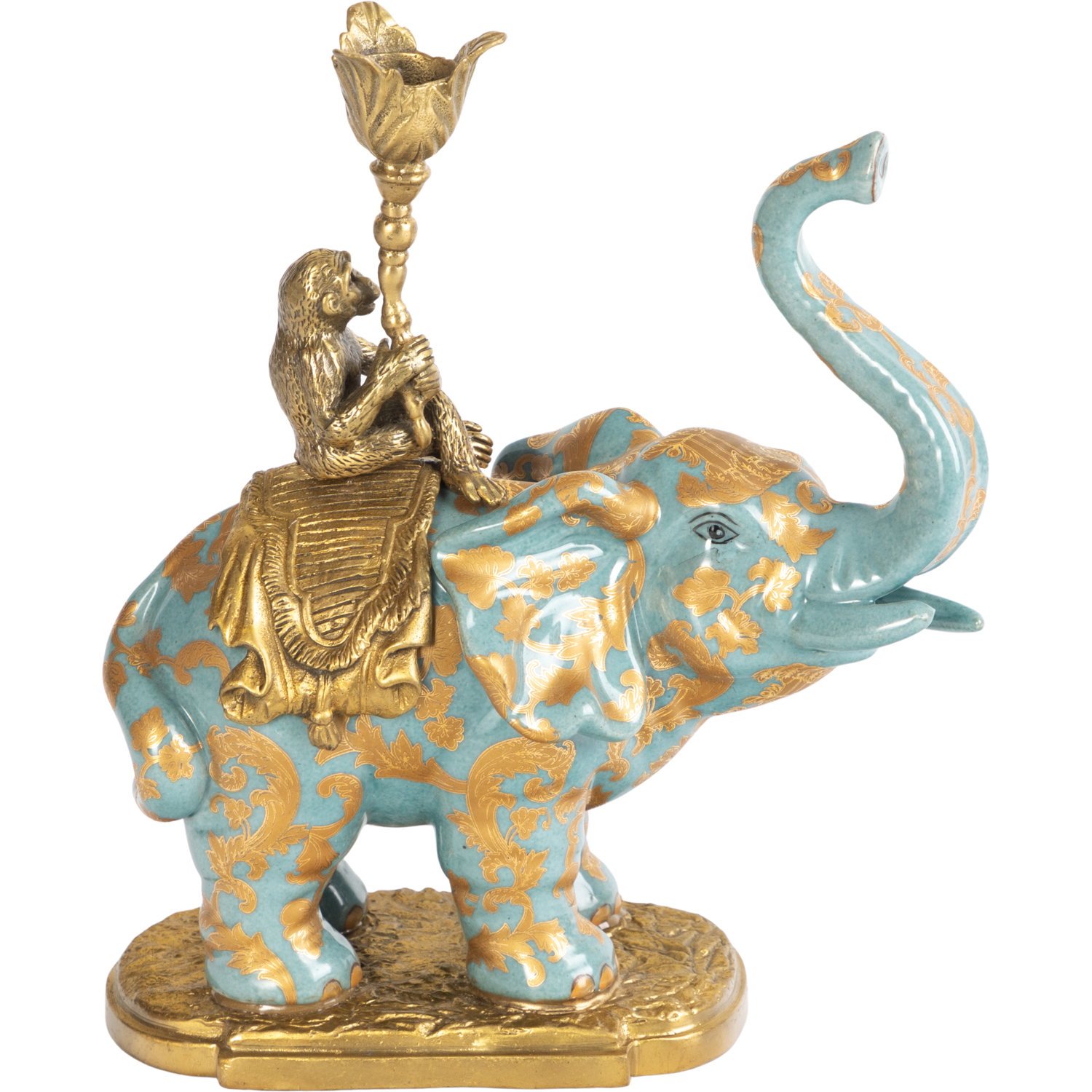 сувенир полистоун подсвечник зеркальные вставки индийский слон на камне 12 5х6 5х3 см Подсвечник Glasar голубой слон 22х9х23 см