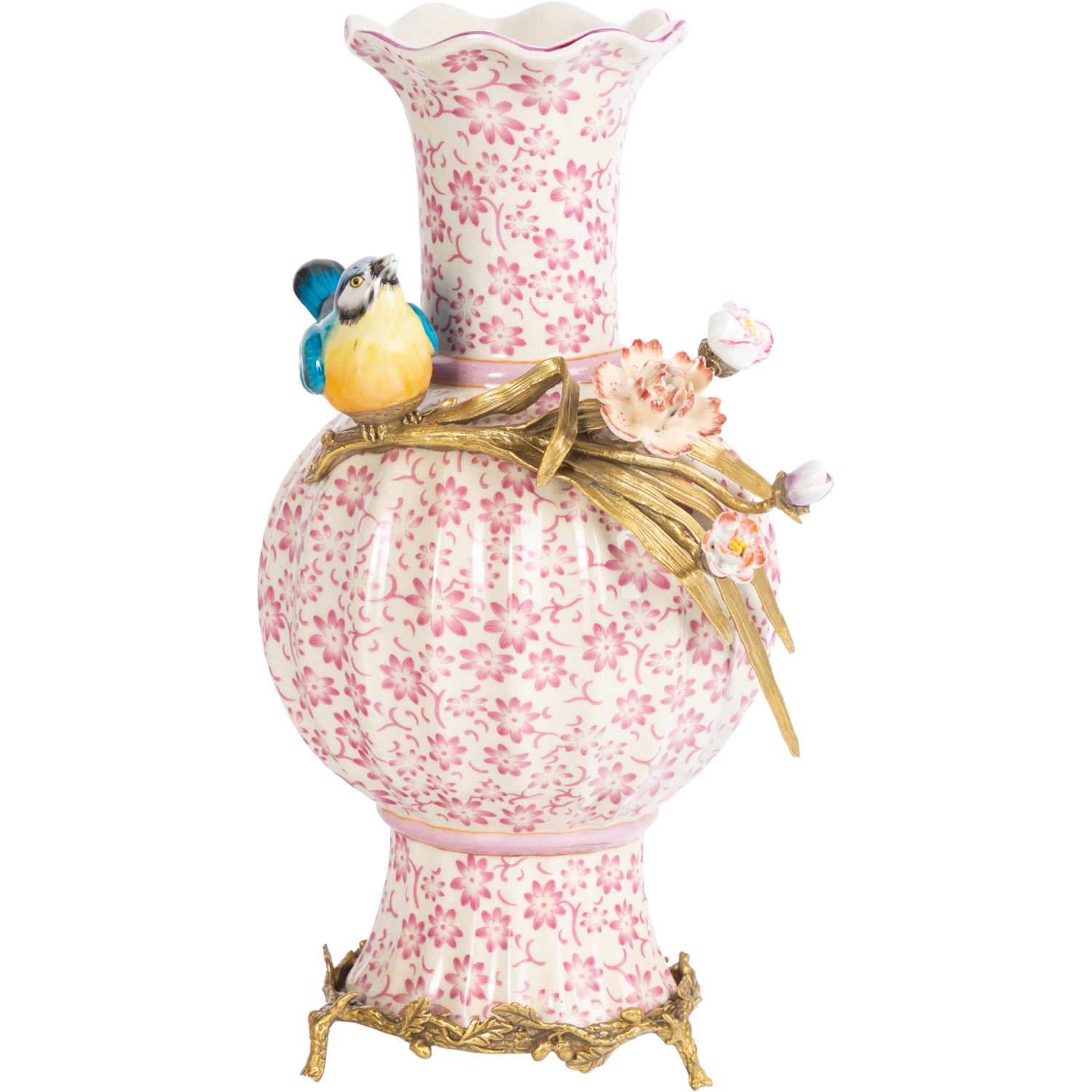 Ваза Glasar с птичкой 26х21х38 см розовая ваза резная glasar 24х24х42 см