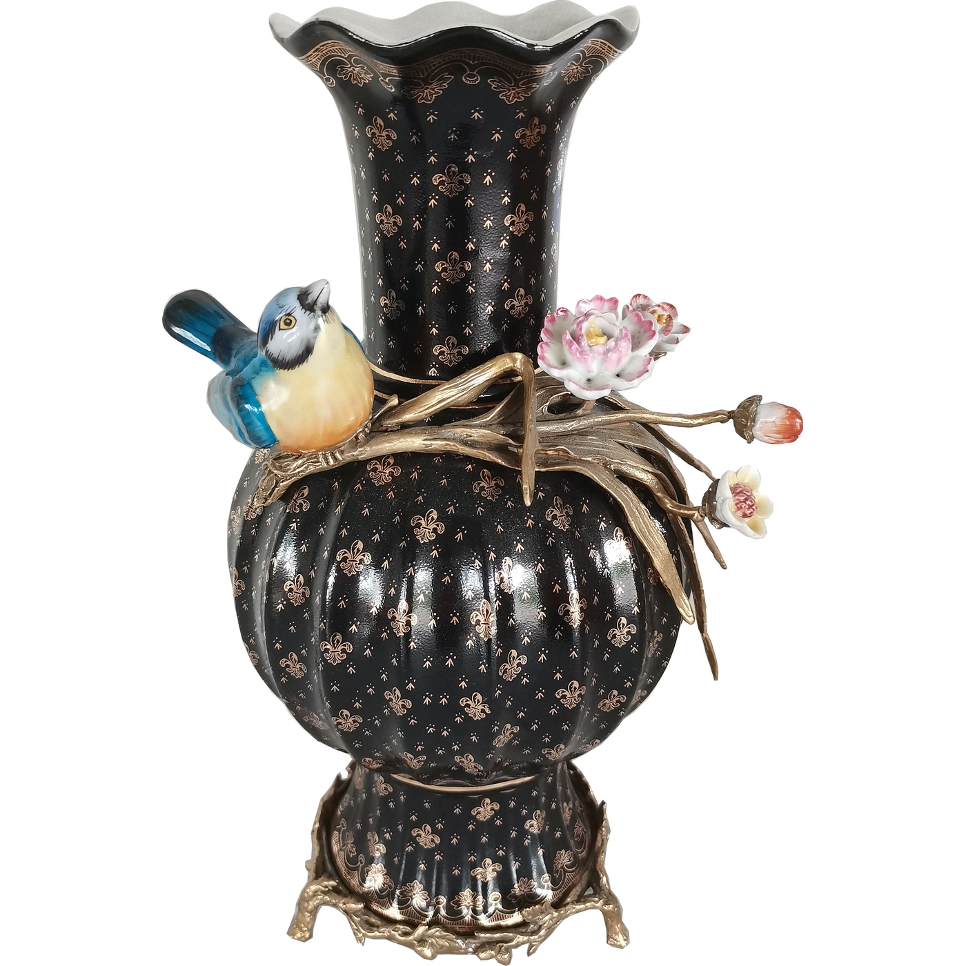 Ваза Glasar с птичкой 26х21х38 см черная ваза резная glasar 24х24х42 см