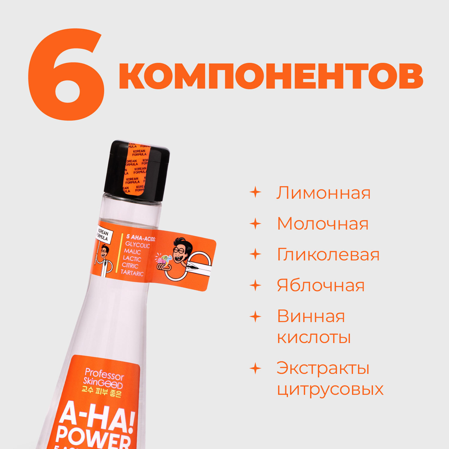 фото Тоник для лица professor skingood "aha! power 5 acids toner" с aha-кислотами, тоник-пилинг, тонизирование кожи и осветление пигментных пятен, уход за лицом, 125мл