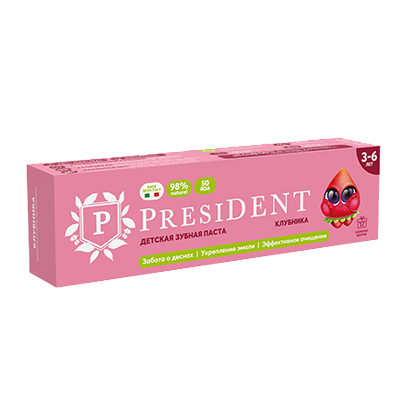 Паста зубная President детская клубника 3-6, 43г паста зубная president herbal 68г