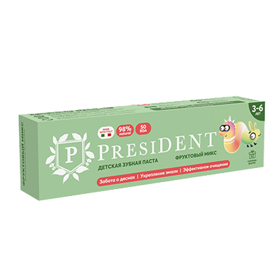Паста зубная President детская фруктовый микс 3-6, 43г паста зубная president herbal 68г