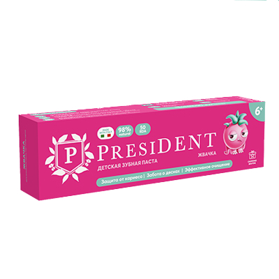 Паста зубная President детская жвачка 6+, 43г зубная паста president active для здоровья десен 75 гр