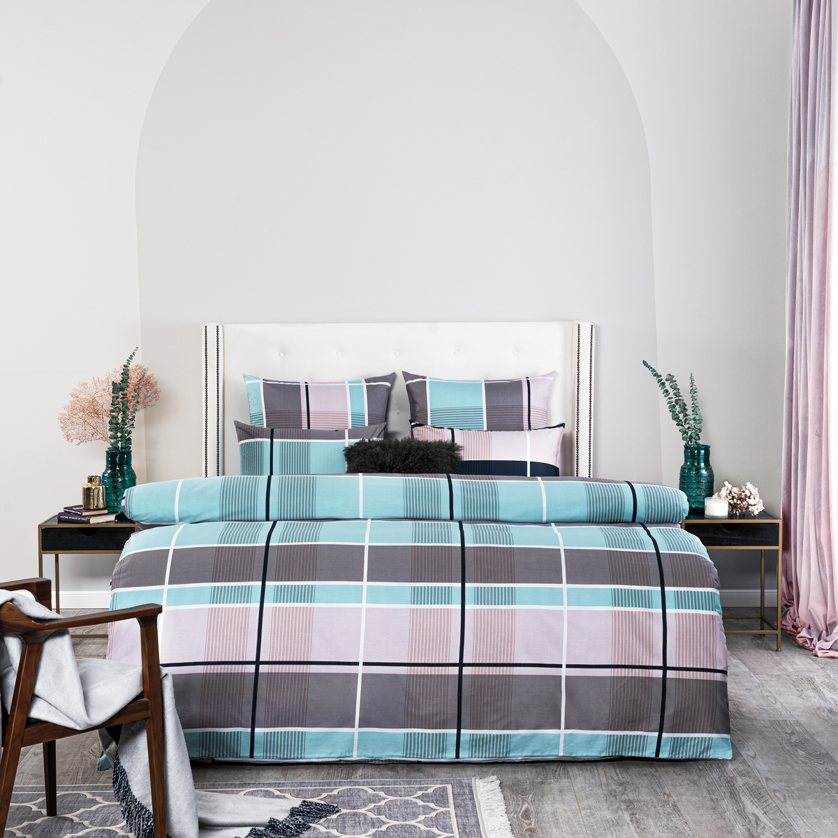 Комплект постельного белья Medsleep Констанц голубой с серым и розовым Полуторный, цвет серый, размер Полуторный - фото 1
