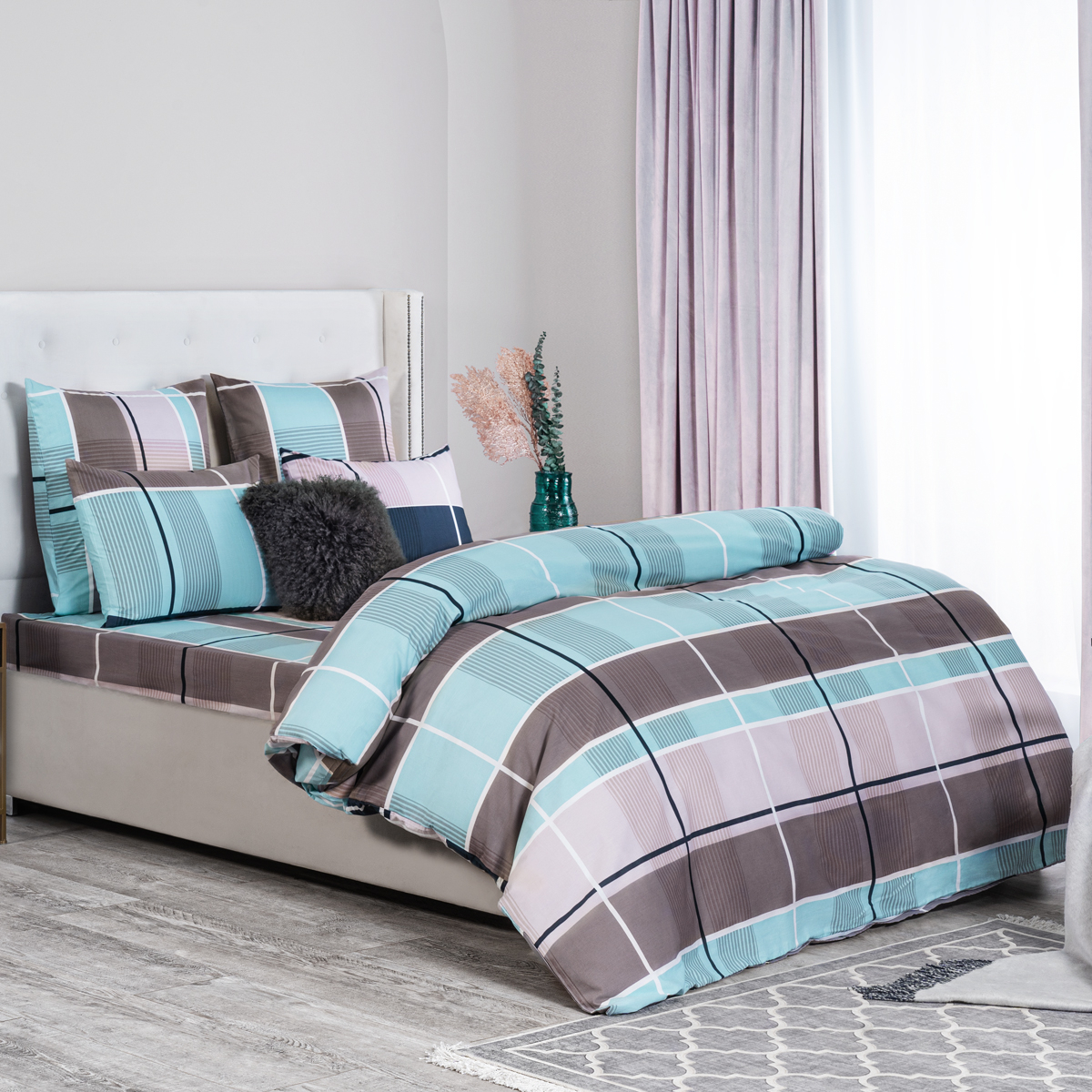 Комплект постельного белья Medsleep Констанц голубой с серым и розовым Полуторный, цвет серый, размер Полуторный - фото 2
