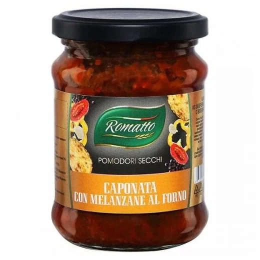 Капоната Romatto из запеченных баклажанов с вялеными томатами 250 г оливки delphi фаршированные сушеными томатами 350 г