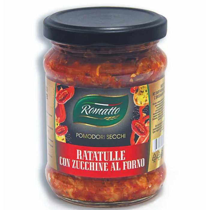 Рататуй Romatto из запеченных кабачков с вялеными томатами 250 г оливки delphi фаршированные сушеными томатами 350 г
