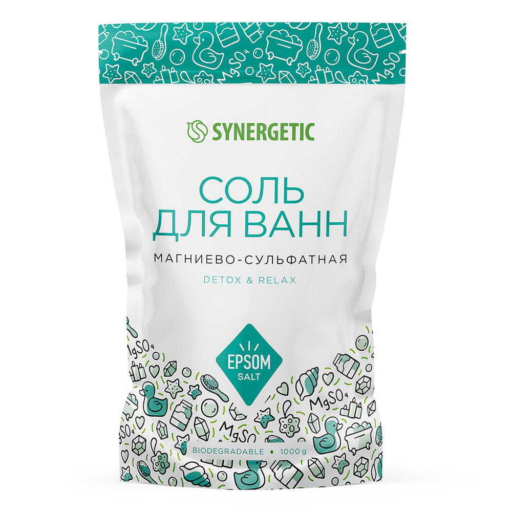 Соль для ванн магниево-сульфатная Synergetic 1 кг belita spa пена для ванн 520мл 15