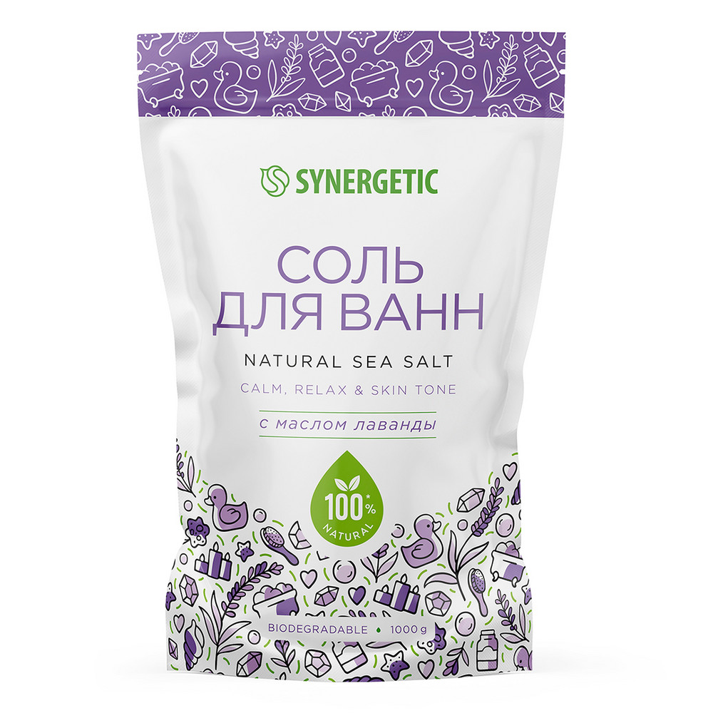 Соль для ванн Synergetic с маслом лаванды 1 кг belita spa пена для ванн 520мл 15