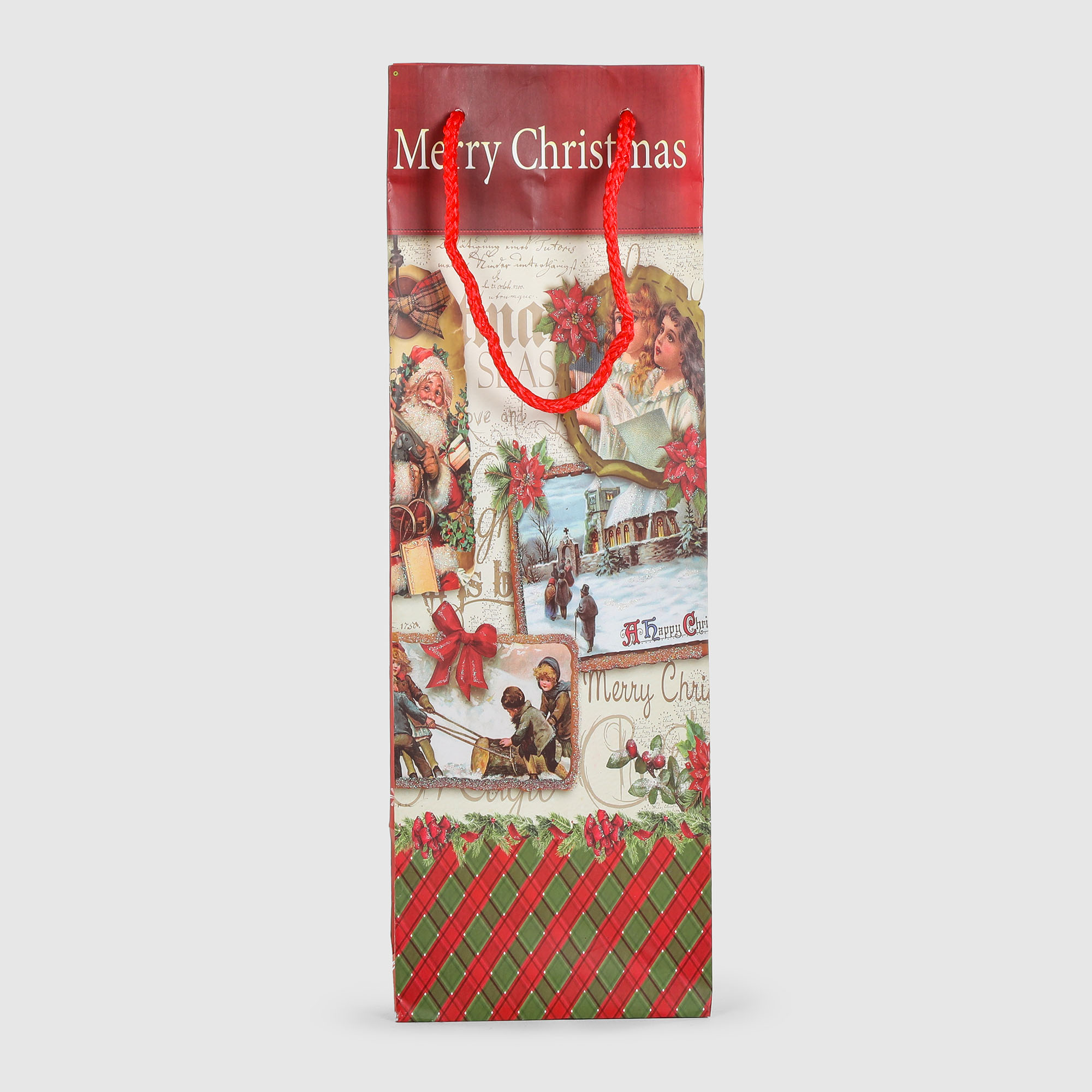 Пакет для бутылки Due Esse Christmas vintage 12х11х36 см в ассортименте, цвет красный - фото 2