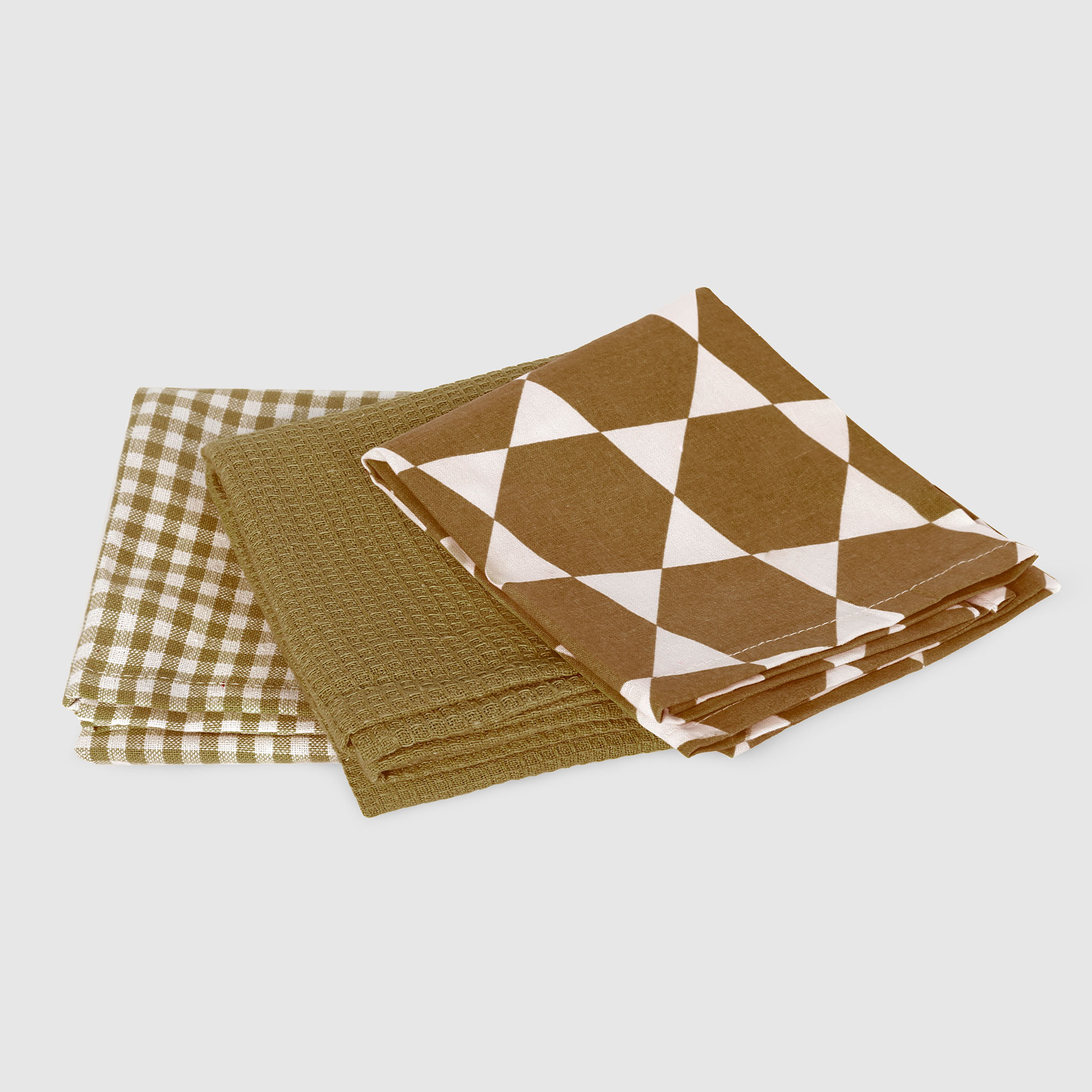 цена Набор кухонных салфеток Homelines textiles 3 шт 45x65 см white/brown