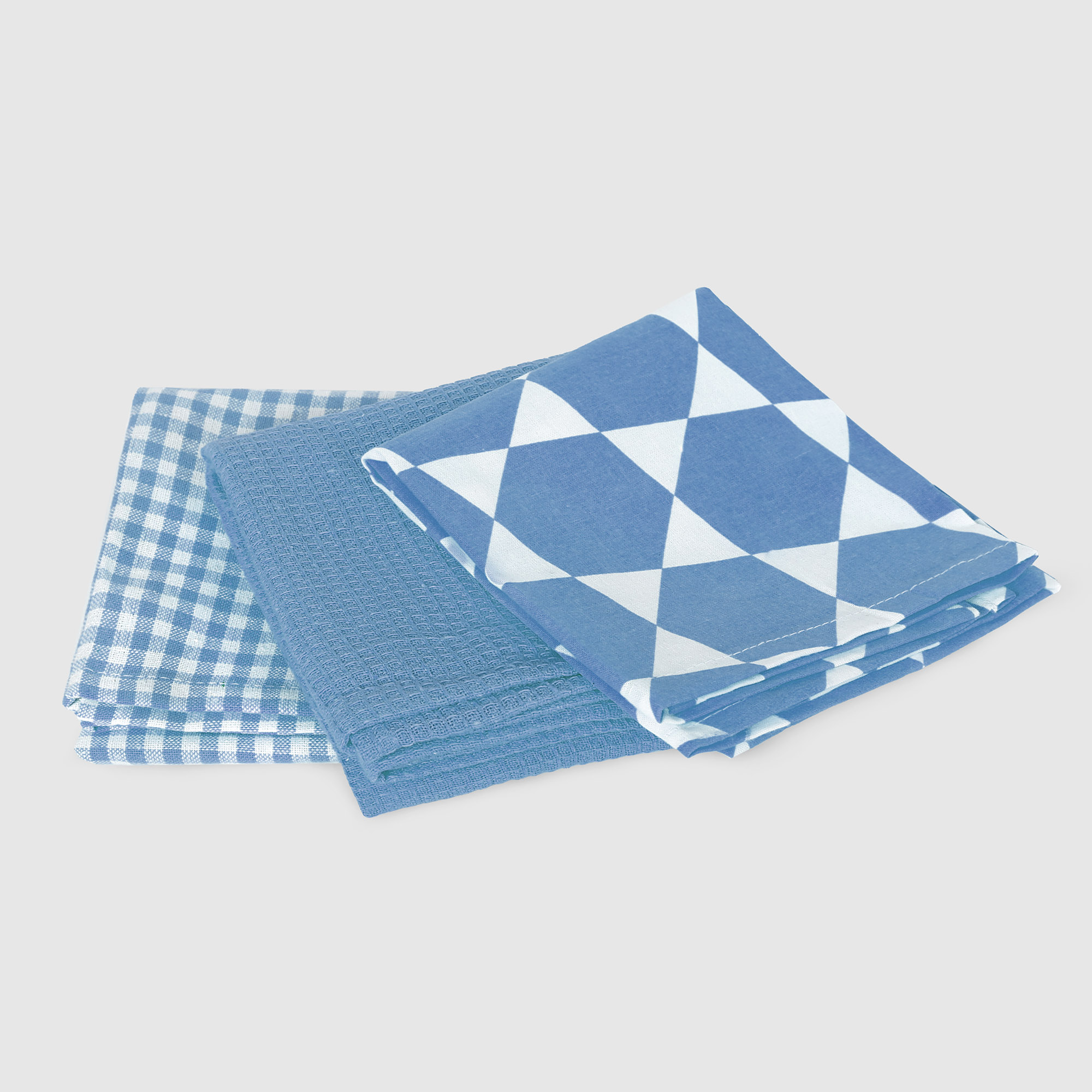 цена Набор кухонных салфеток Homelines textiles 3 шт. 45x65см wh/blue