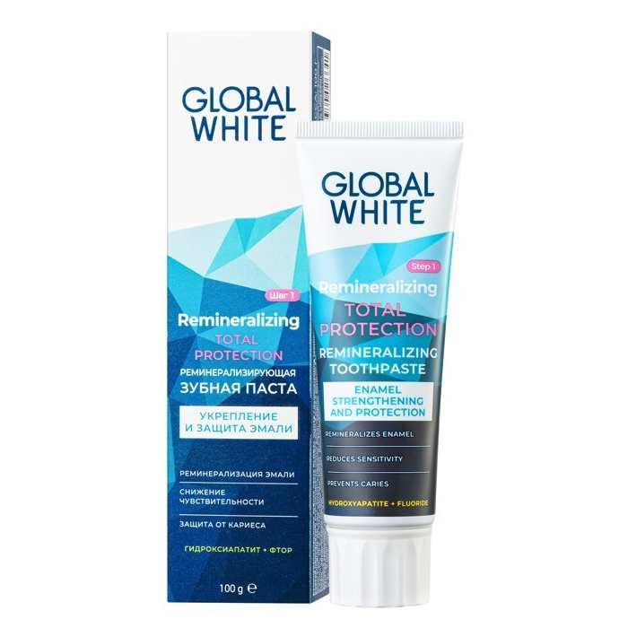 Зубная паста Global White реминерализирующая, 100 г global white реминерализирующая зубная паста 100 г global white подготовка к отбеливанию