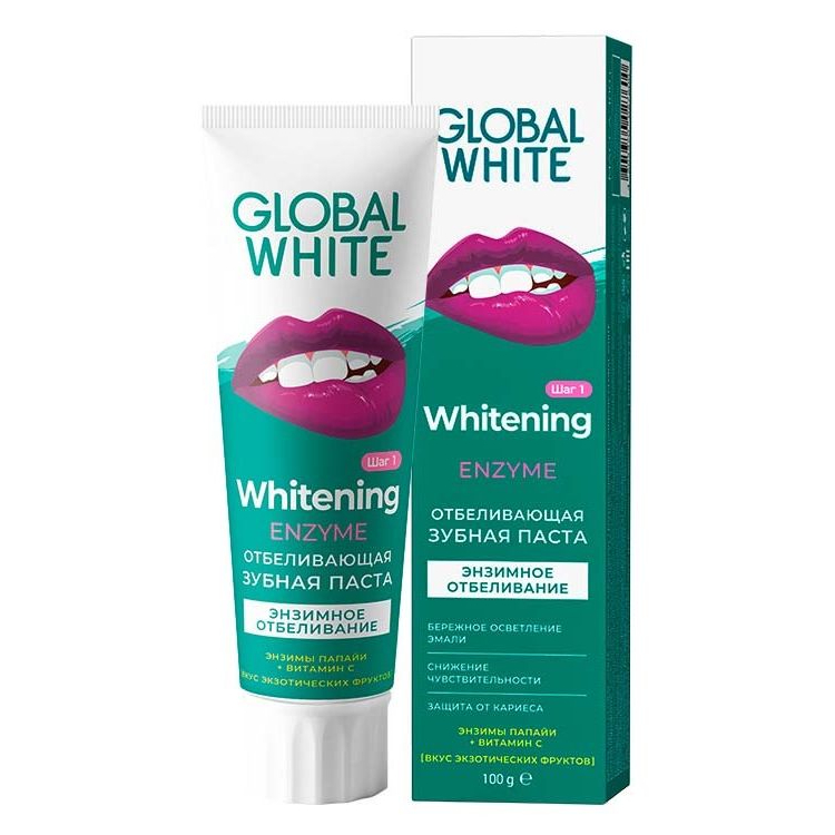 Зубная паста Global White Enzyme отбеливающая, 100 г global white отбеливающая зубная паста extra whitening с древесным углем