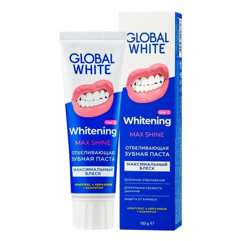 Зубная паста Global White Max shine, отбеливающая, 100 г global white отбеливающая зубная паста extra whitening с древесным углем