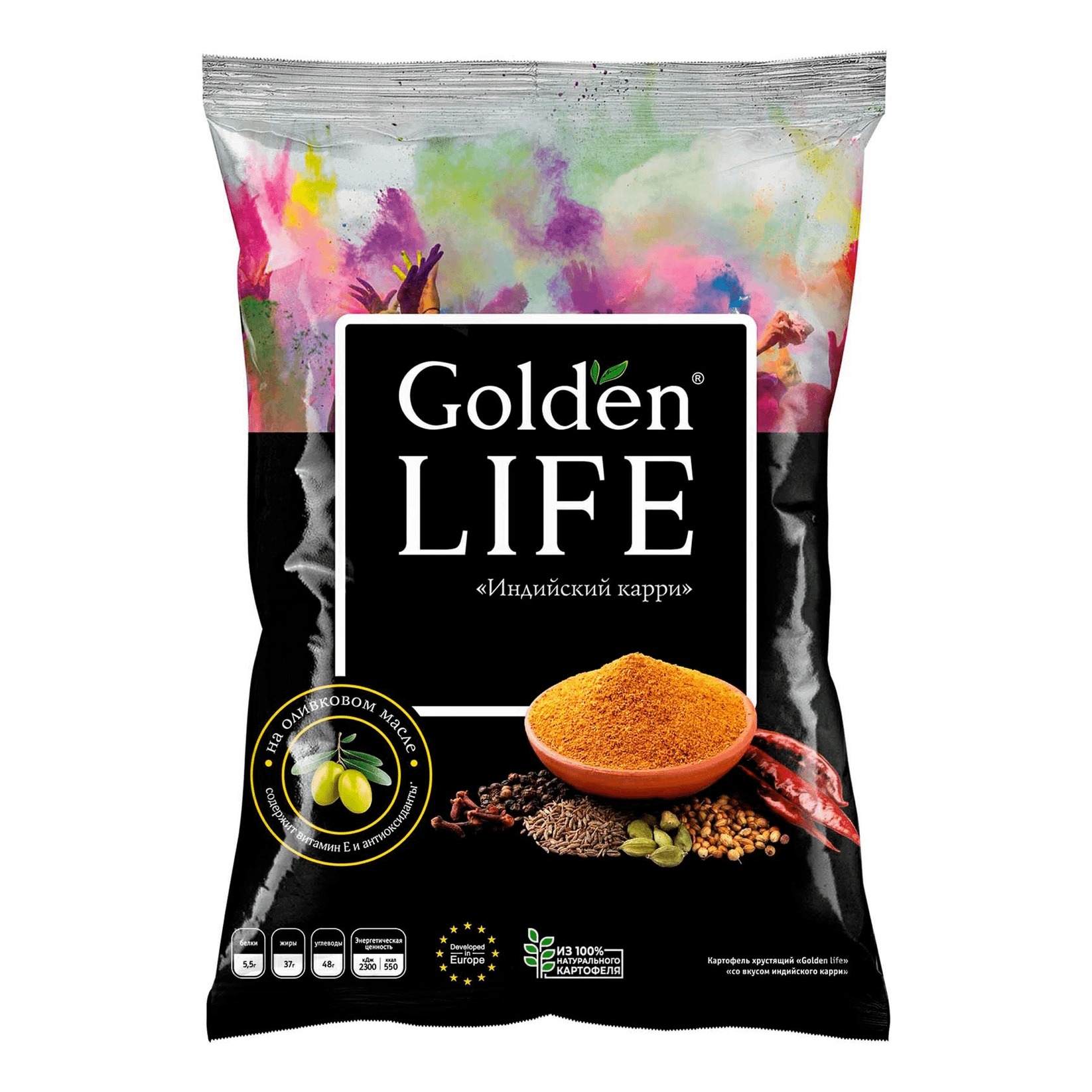 Чипсы Golden Life со вкусом индийского карри, 90 г чипсы golden life картофельные со вкусом лобстера 90 г
