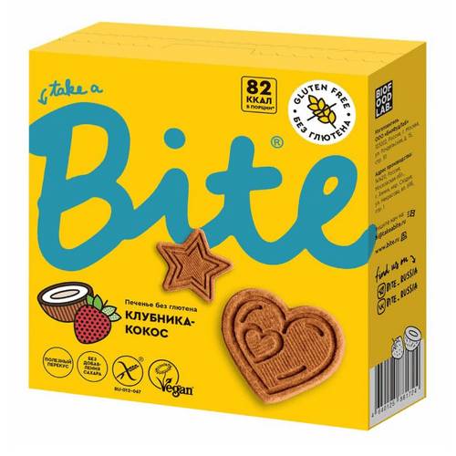 Печенье Take a Bite клубника-кокос, 115 г печенье take a bite вишня шоколад 115 г