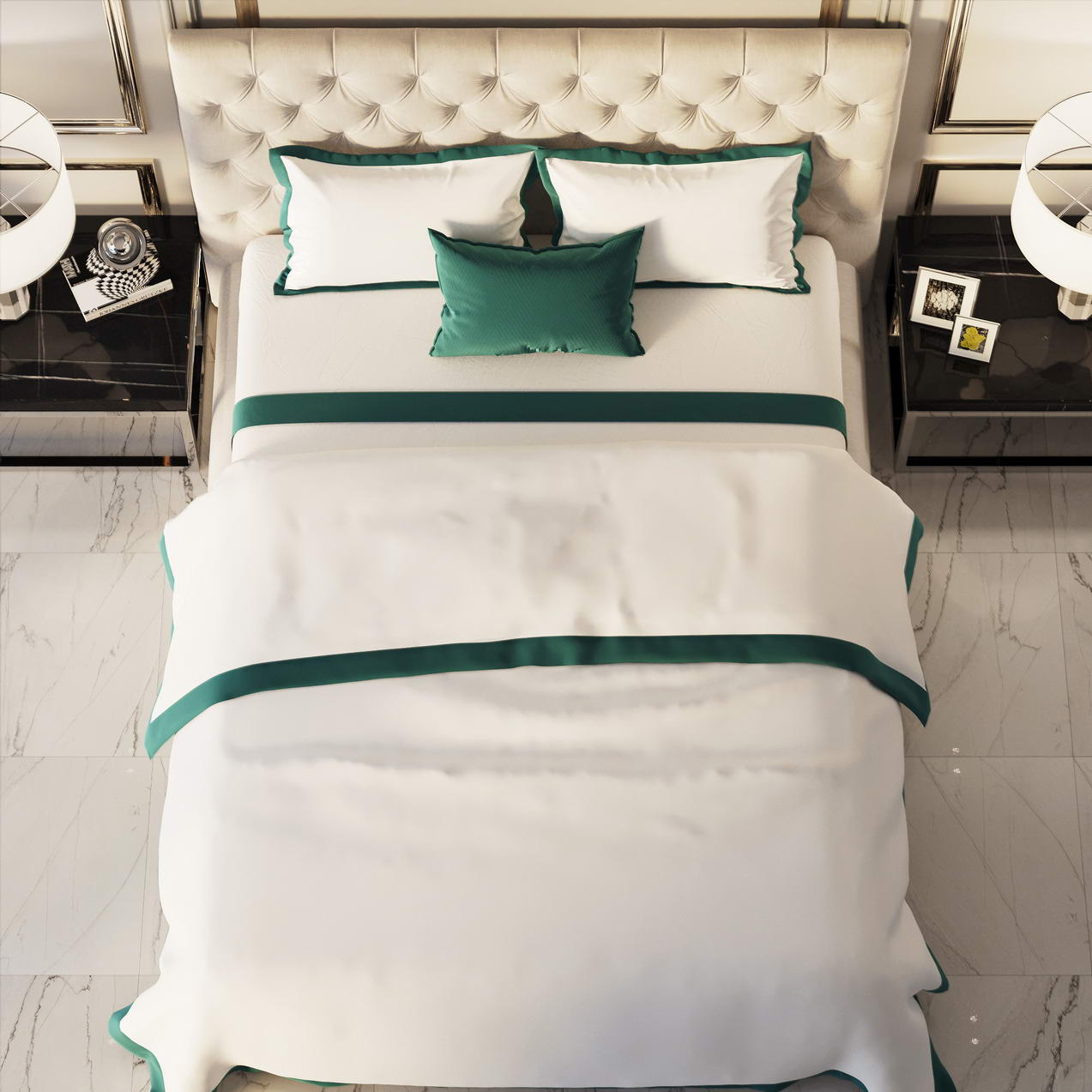 Комплект постельного белья Sofi De Marko Флер №1 белый с зелёным Полуторный, цвет зелёный, размер Полуторный - фото 3