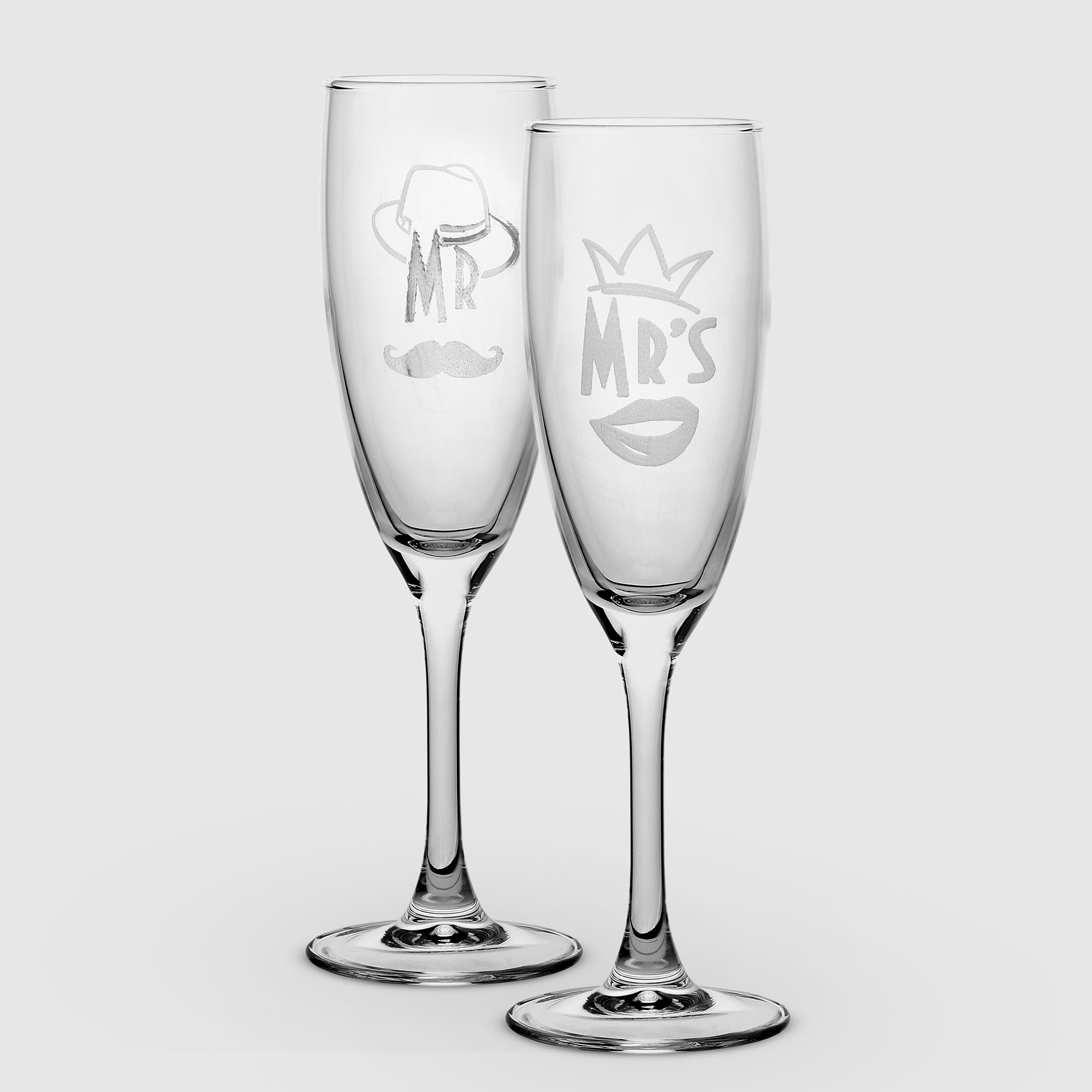 Набор бокалов для шампанского Комфилюкс Эдем Mr&Mrs 170 мл 2 шт, цвет прозрачный - фото 1