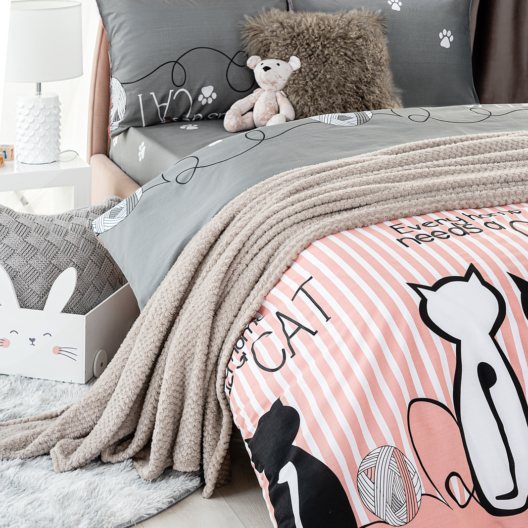 Комплект постельного белья Daily by T розовый с серым Мяу Полуторный, цвет серый, размер Полуторный - фото 2