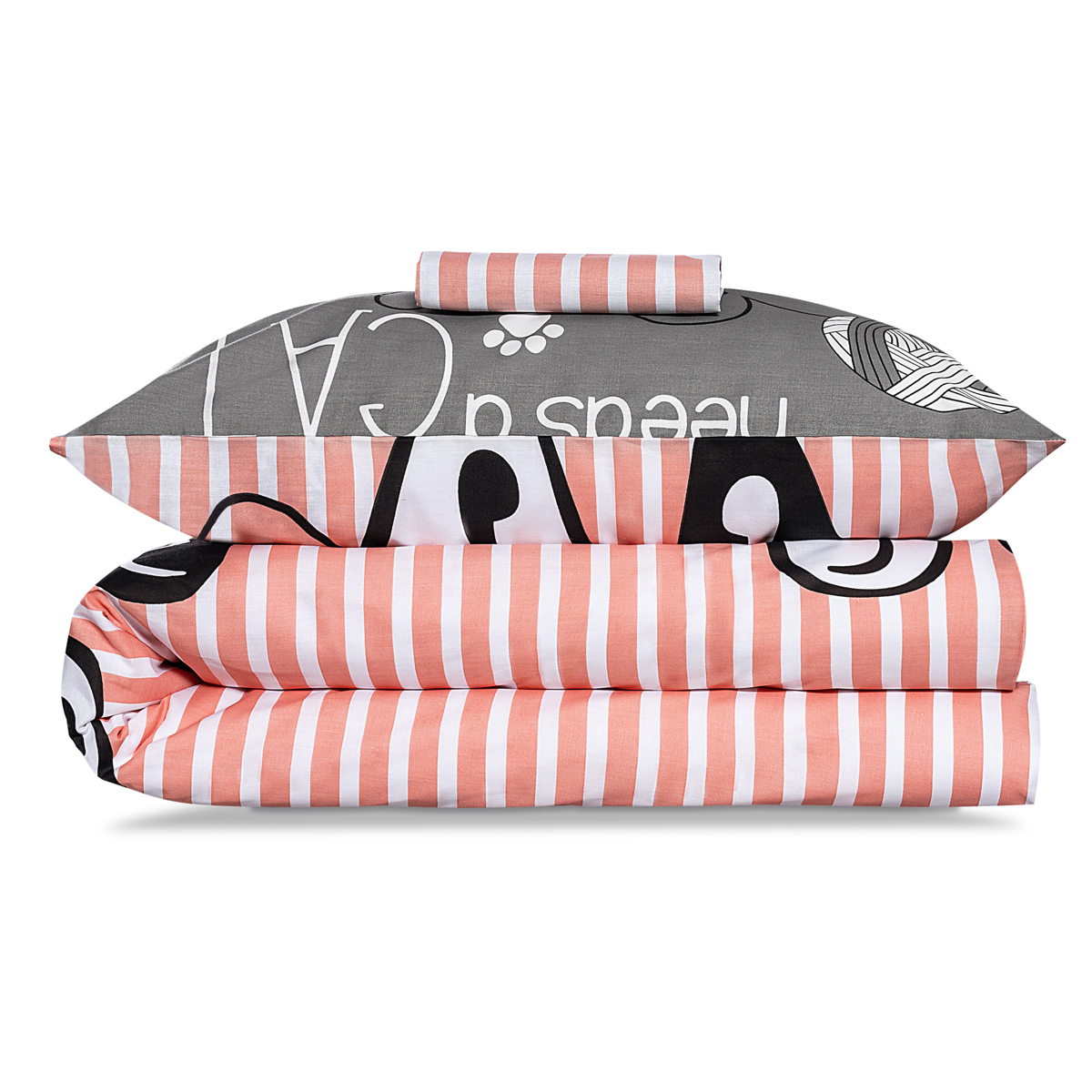 Комплект постельного белья Daily by T розовый с серым Мяу Полуторный, цвет серый, размер Полуторный - фото 5