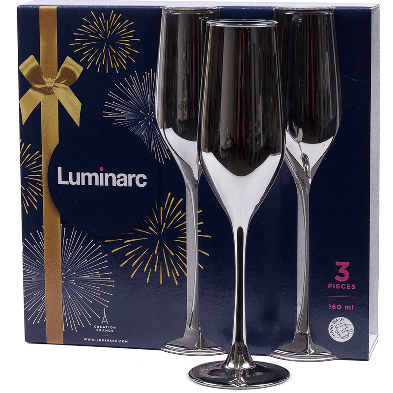 Набор бокалов для шампанского Luminarc Celeste Shiny Graphite 160 мл 3 шт, цвет графитовый - фото 1