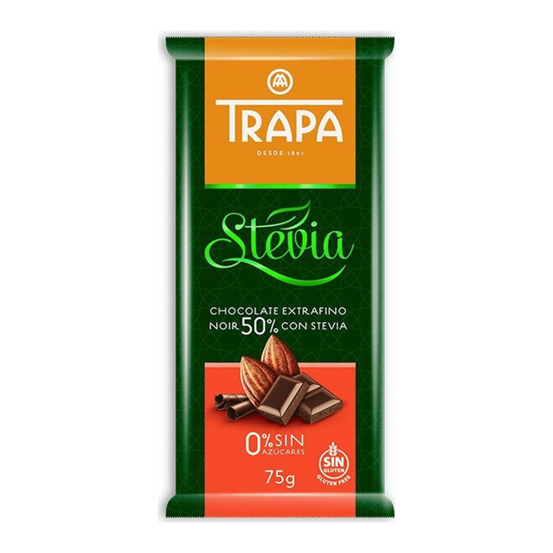 Шоколад темный Trapa со стевией 50% 75 г