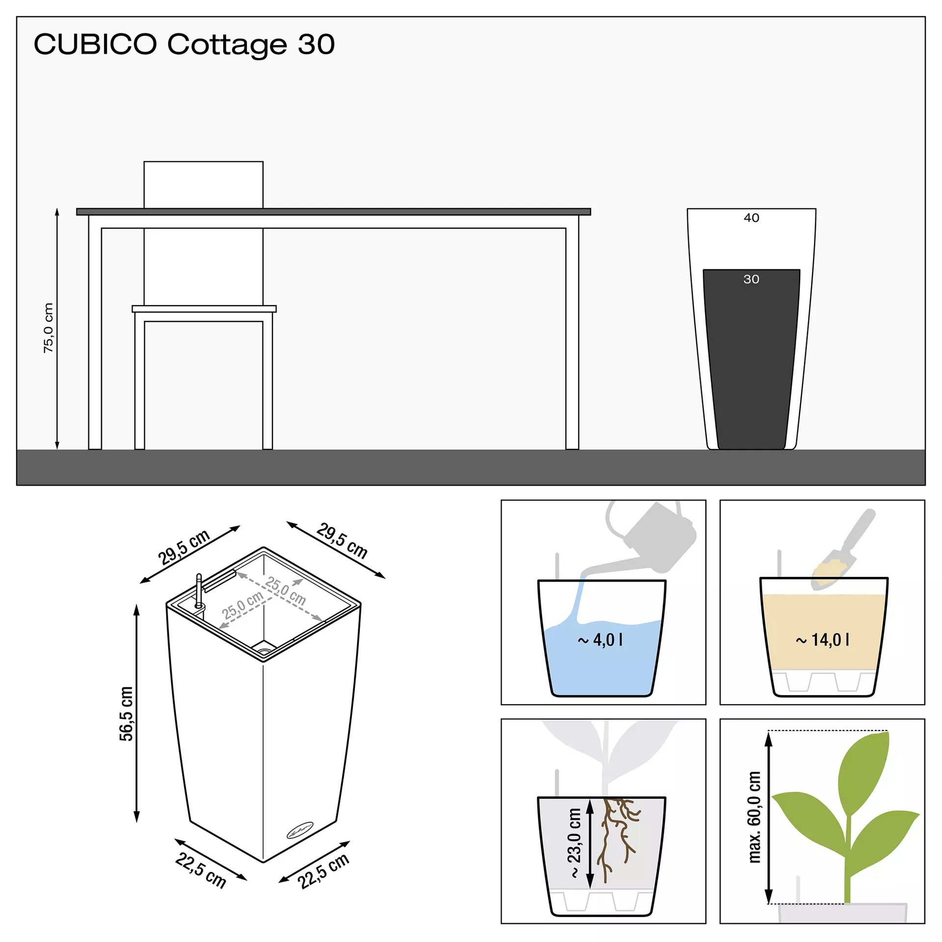 фото Кашпо lechuza cubico cottage с автополивом мокко 30 см