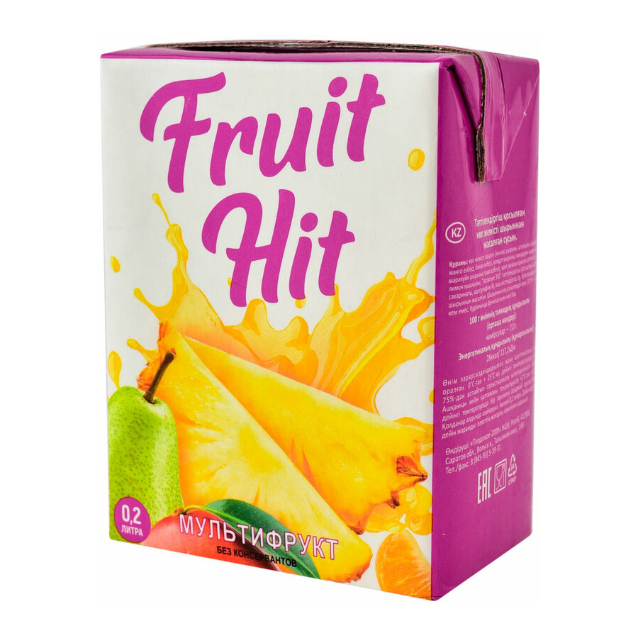 Нектар Fruit Hit Мультифруктовый, 0,2 л напиток сокосодержащий fruit hit мультифруктовый 1 л