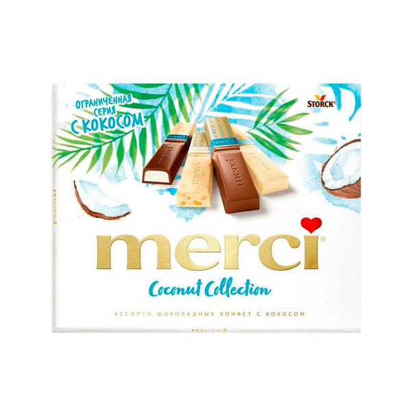 Конфеты Merci Coconut Collection 250 г конфеты vergani белый шоколад фисташки клубника 200 г