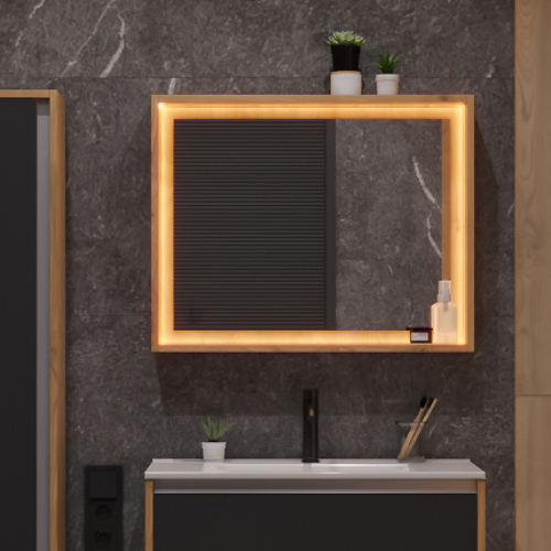 Зеркало для ванной комнаты Зов Женева дуб медовый-60 прикроватная тумбочка тумба прикроватная женева бежевый рогожка