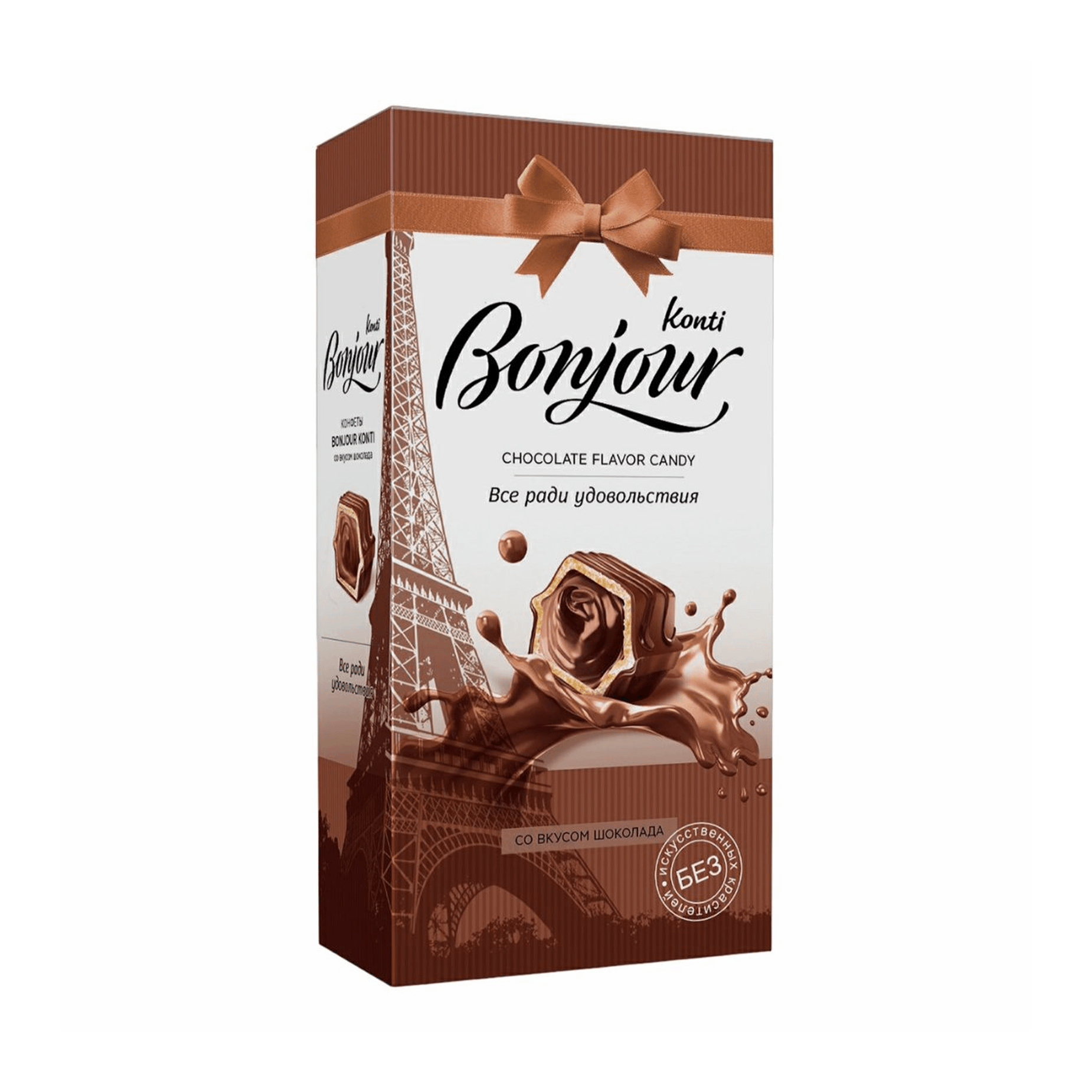 конфеты шоколадные истории konti джек с вафельной крошкой 250 г Конфеты шоколадные Konti Bonjour со вкусом шоколада 80 г