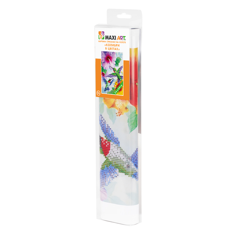 Картина стразами на холсте Maxi Art Колибри в цветах 24х34 см стразы термоклеевые ширина 15 мм 4 5 ± 0 5 м