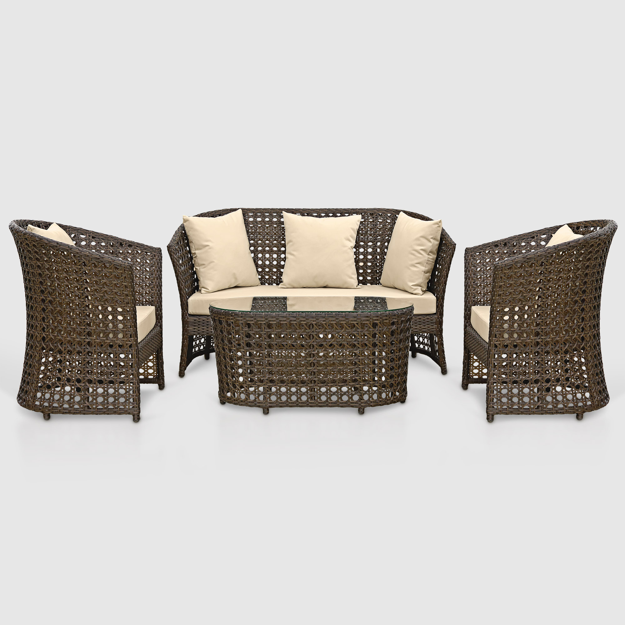 Комплект мебели Ns Rattan Linda коричневый с бежевым 4 предмета террасный комплект стол со стеклом 2 кресла tetchair pelangi ротанг walnut грецкий орех