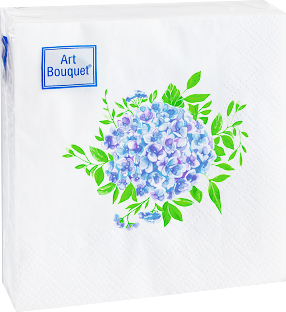 Салфетки Art bouquet бумажные голубая гортензия 20х20 2сл 30л салфетки art bouquet бумажные белые 20х20 1сл 250л