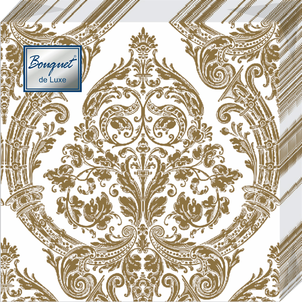 Салфетки Bouquet de luxe бумажные золото на белом 24х24 3сл 25л