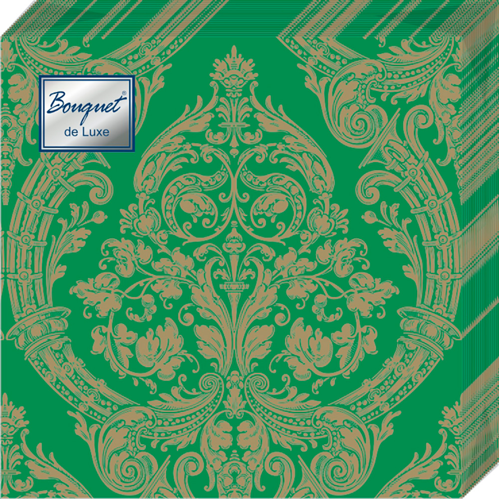 Салфетки Bouquet de luxe бумажные золото на зеленом 24х24 3сл 25л - фото 1