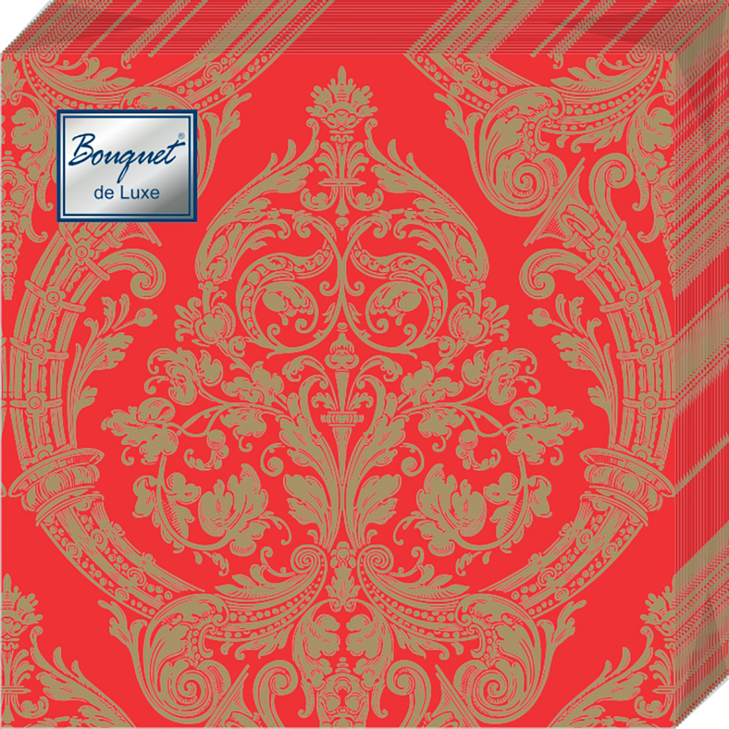 Салфетки Bouquet de luxe бумажные золото на красном 24х24 3сл 25л - фото 1