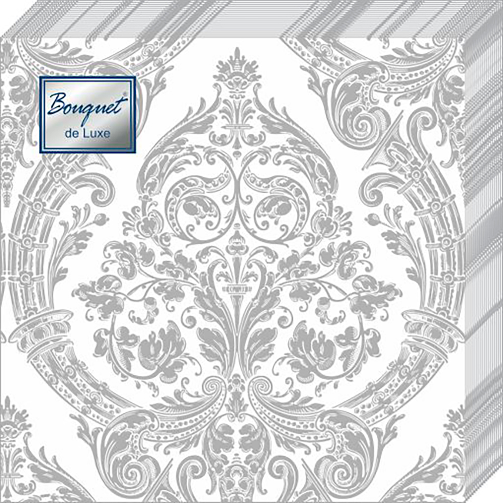 Салфетки Bouquet de luxe бумажные серебро на белом 24х24 3сл 25л - фото 1