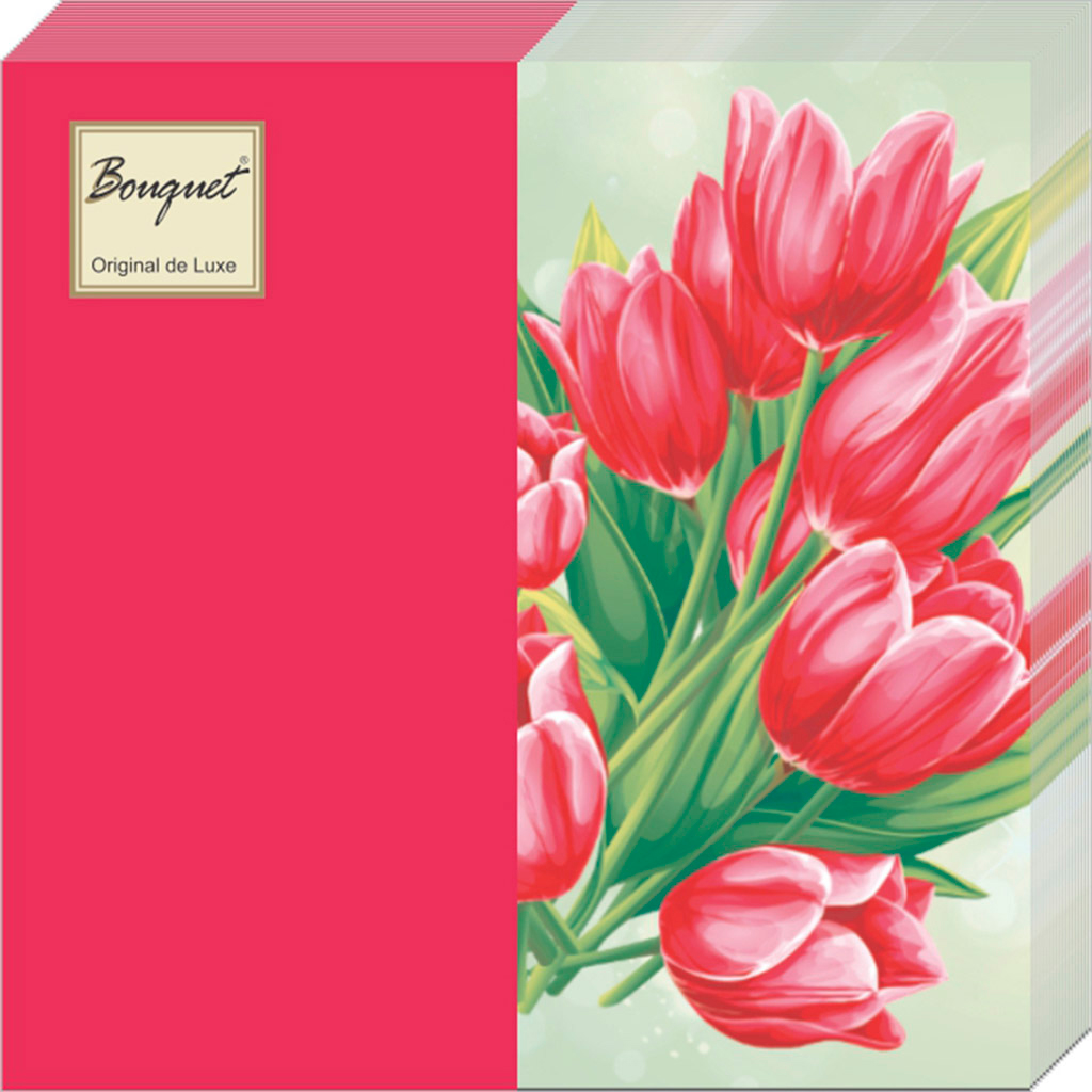 Салфетки Bouquet de luxe бумажные тюльпаны на зеленом mix 2сл 20л