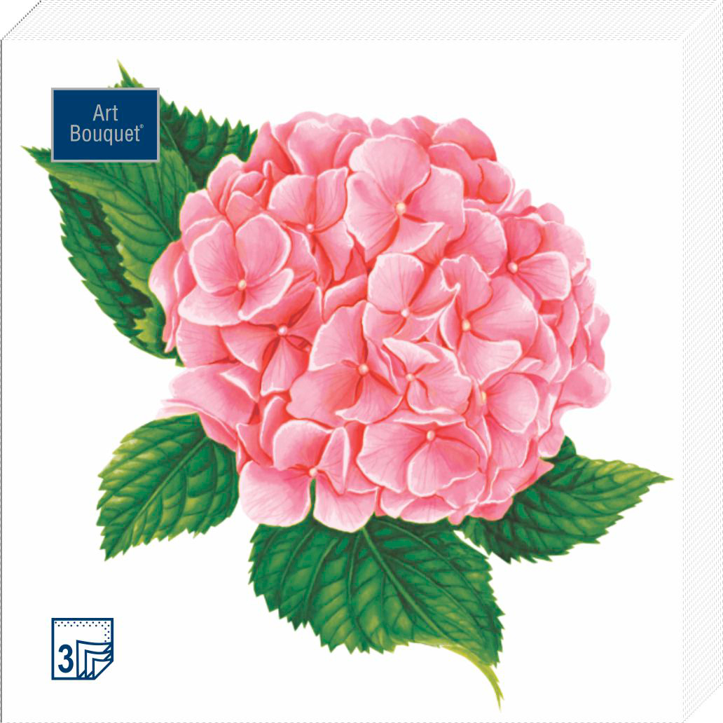 Салфетки Art bouquet бумажные розовые гортензии 33Х33 3сл 20шт