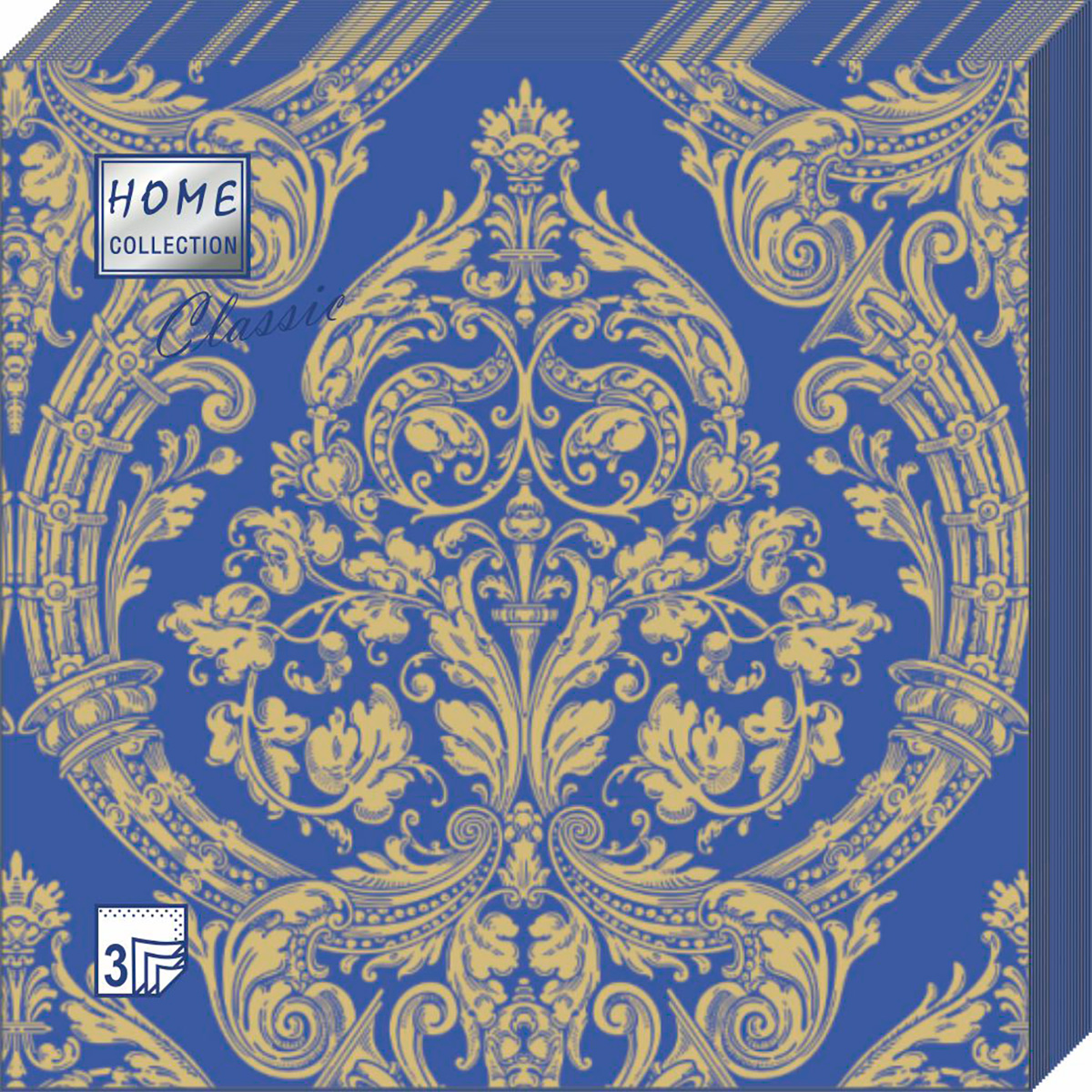 Салфетки Home collect classic бумажные золото  на синем 3сл 20л