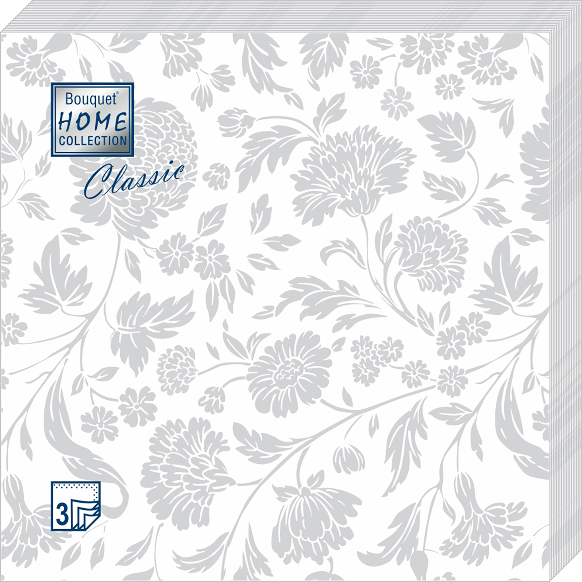 Салфетки Home collect classic бумажные серебро на белом 3сл 20л