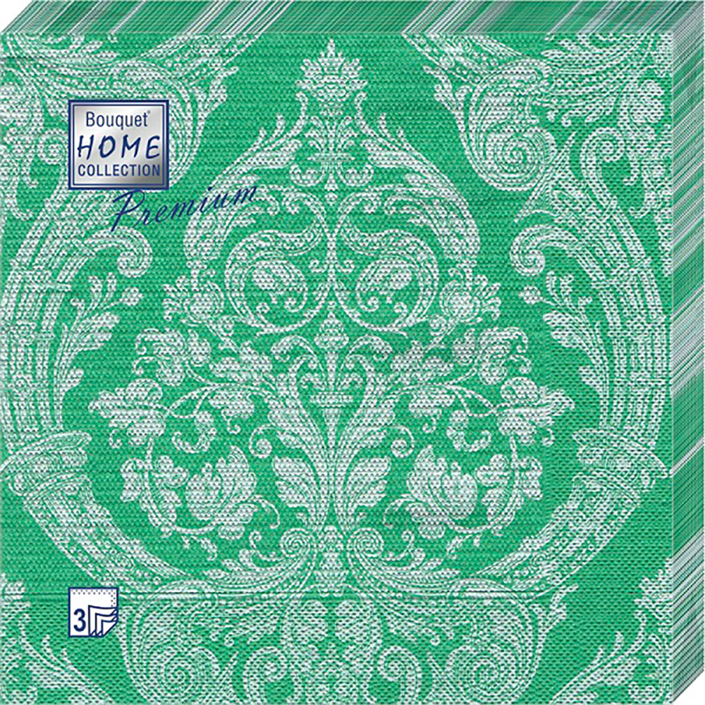 Салфетки Home collect premium бумажные серебряный на зелёном 40х40 3сл 20л - фото 1