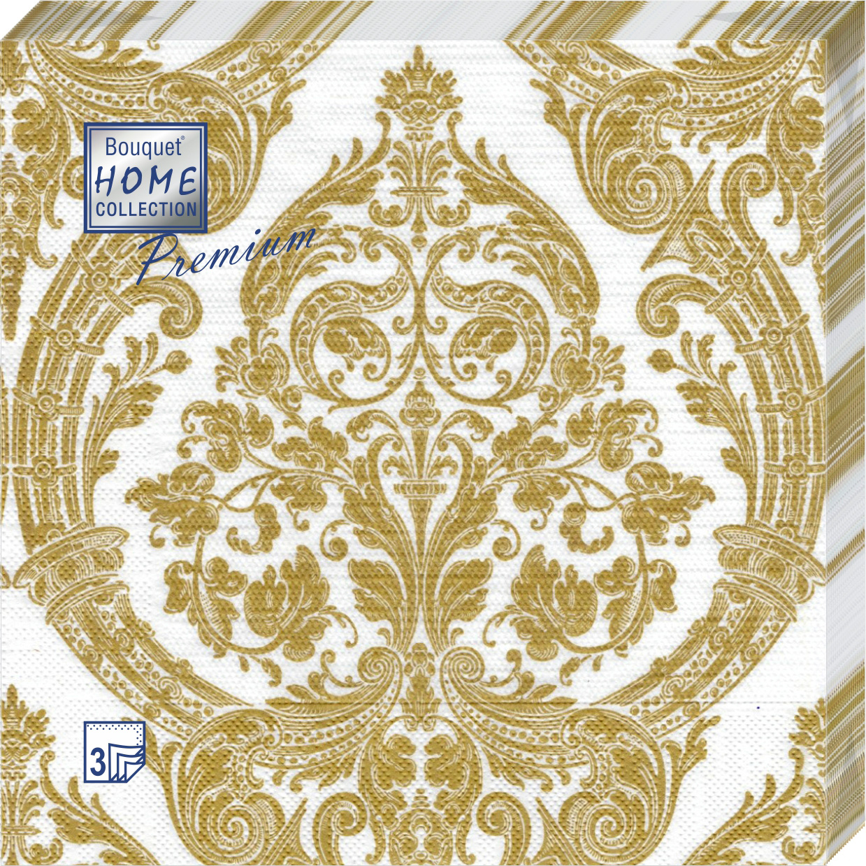Салфетки Home collect premium бумажные золотой на белом 40х40 3сл 20л - фото 1