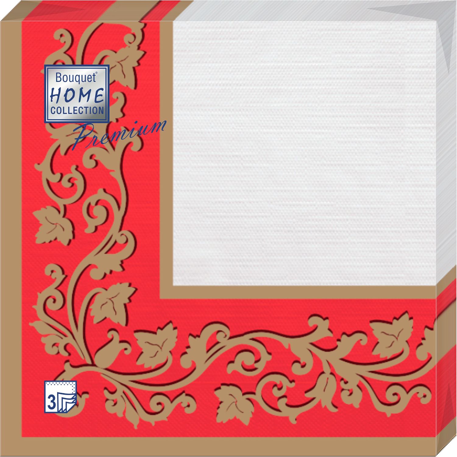 Салфетки Home collect premium бумажные золотые узоры на красном 40х40 3сл 20л - фото 1