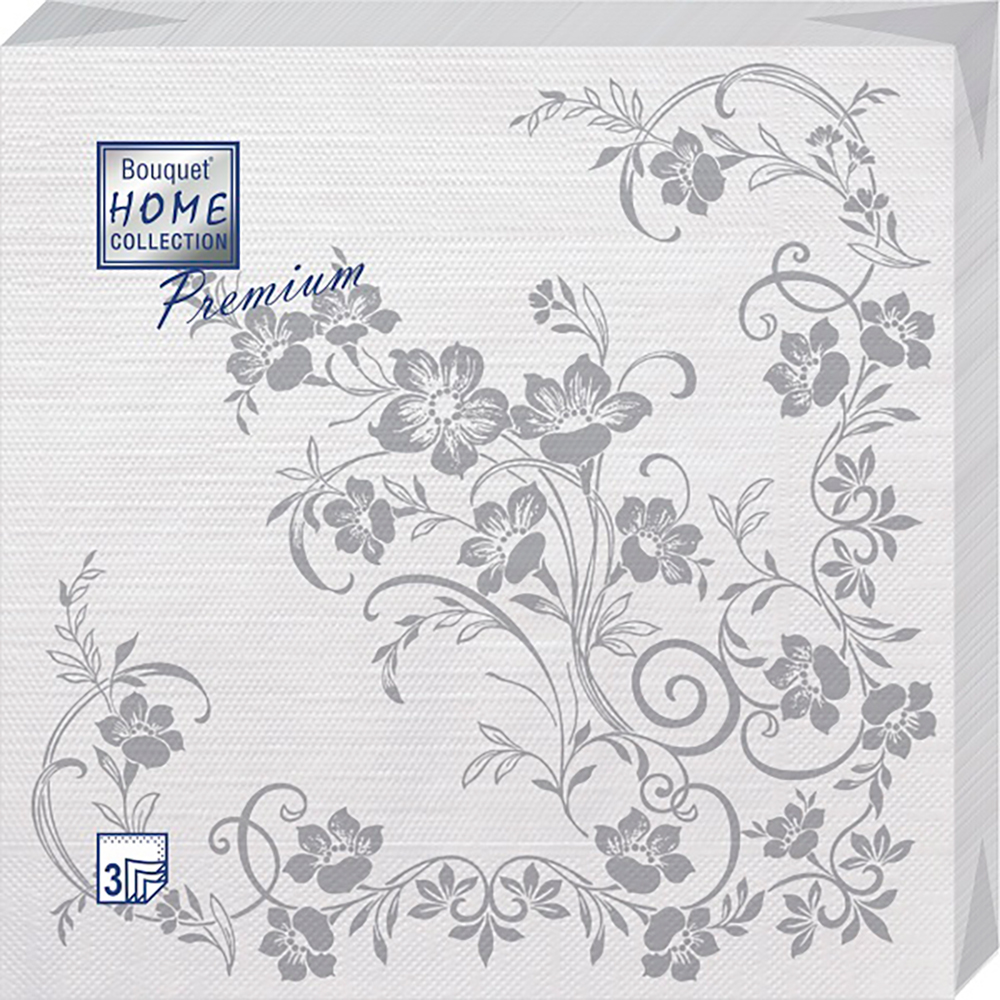 Салфетки Home collect premium бумажные серебряный цветок 40х40 3сл 20л - фото 1